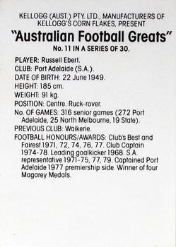 1981 Kellogg's Australian Football Greats #11 Russell Ebert Back